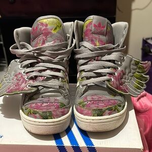 Jeremy Scott Adidas Gray and Pink Winged Sneakers